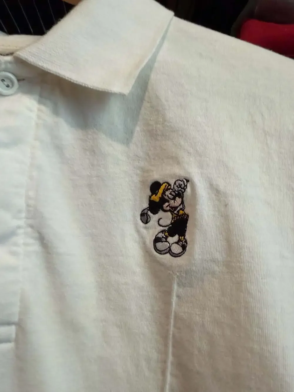 Vintage Walt Disney World Mickey Mouse Golf Striped Polo Shirt White Medium